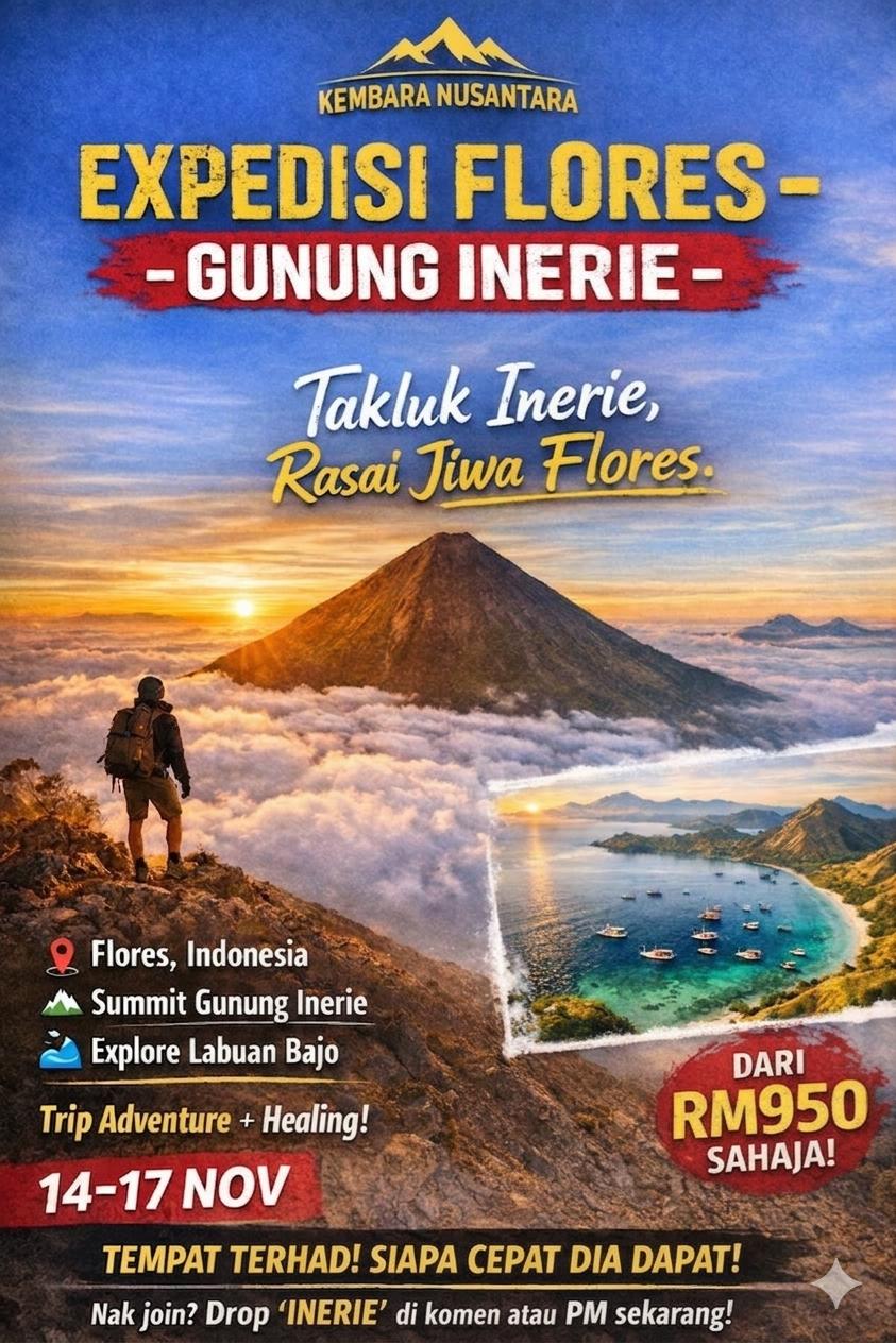 Poster Ekspedisi Flores dan Gunung Inerie, 14 hingga 17 November tahun belum disahkan, dari RM950.